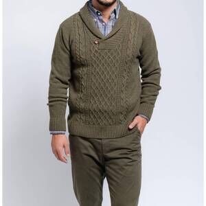NEW SMF shawl collar pullover cable knit sweater in green